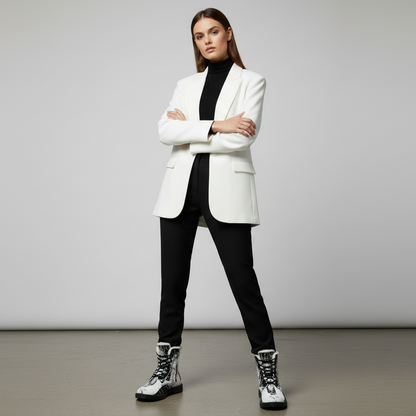 Black and White Abstract Boots Women's Fur and Leather Boots