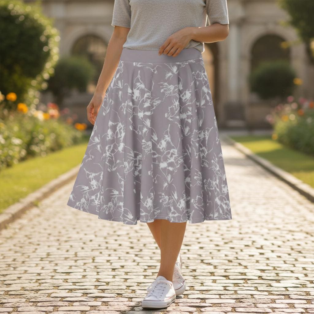 Lavender Floral A-Line Midi Skirt – Soft Flowing Summer Skirt