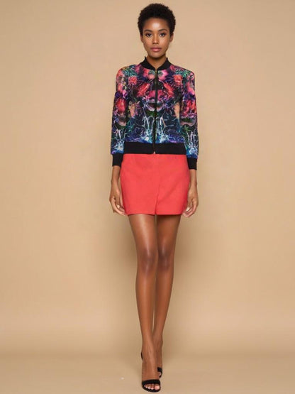 Women's Marbled Bomber Jacket: Polyester Outerwear