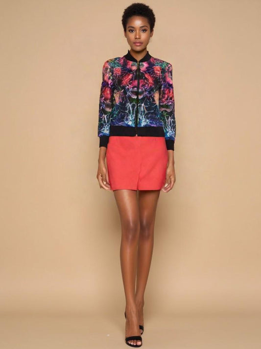 Women's Marbled Bomber Jacket: Polyester Outerwear