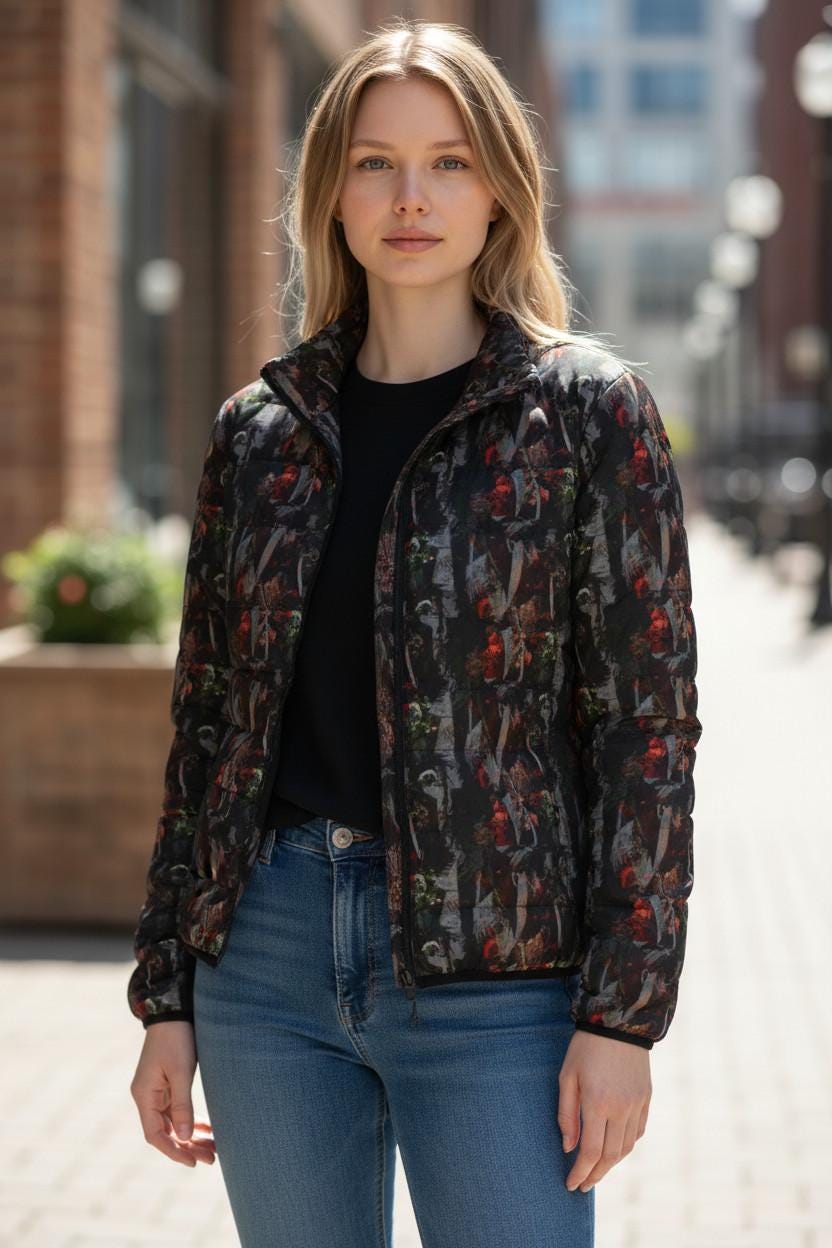 Floral Print Puffer Jacket: Trendy Lightweight Winter Outerwear
