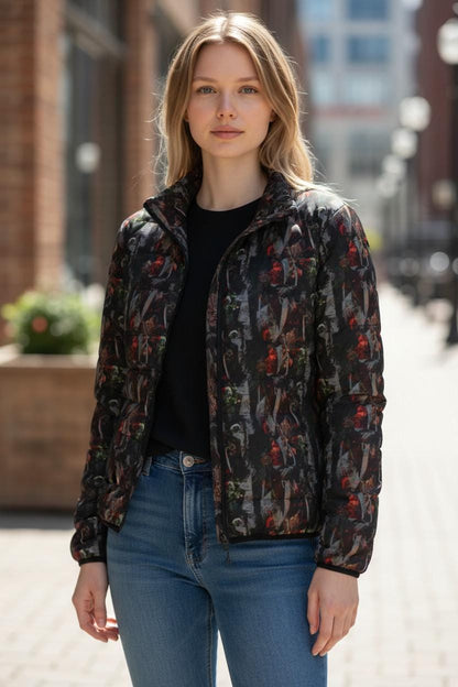 Floral Print Puffer Jacket: Trendy Lightweight Winter Outerwear