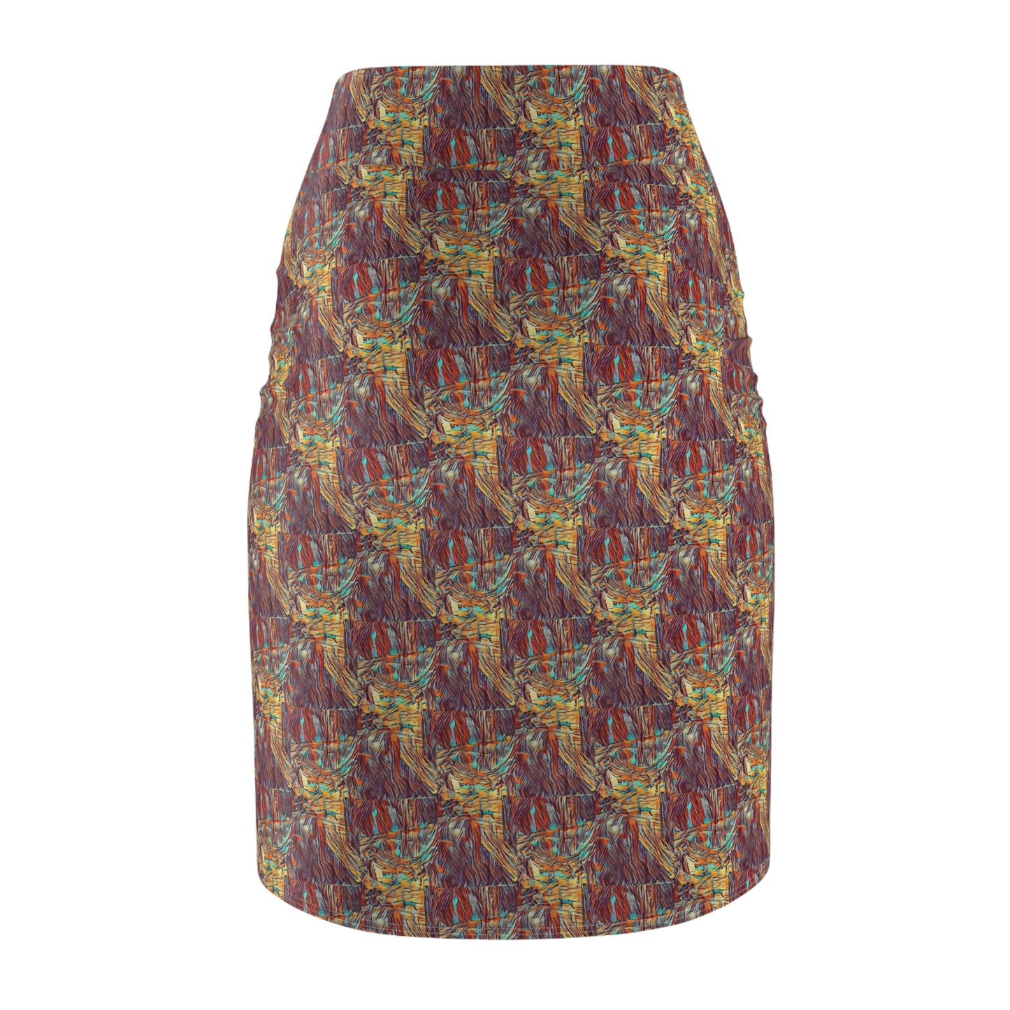 Autumnal Abstract Pencil Skirt — Earthy Boho Print
