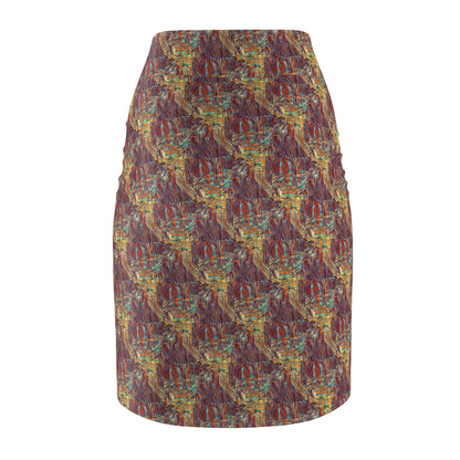 Autumnal Abstract Pencil Skirt — Earthy Boho Print