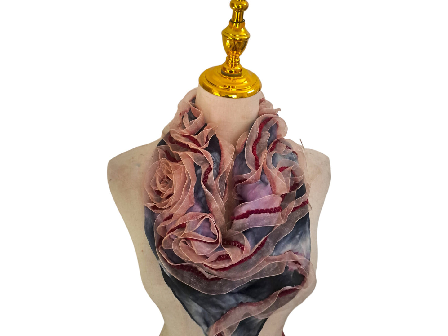 Pink Silk Scarf with Golden Organza Ribbon: Elegant Neck Scarf