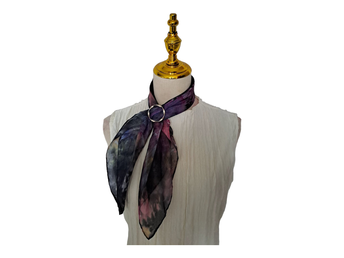 Handmade Batik Silk Scarf: Black & Pink Hidden Colors