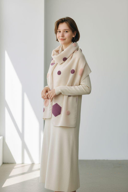 Handmade Scarf with Puff Vinyl Pattern | Unique Geometric Design Wrap | Soft and Stylish Accessory
