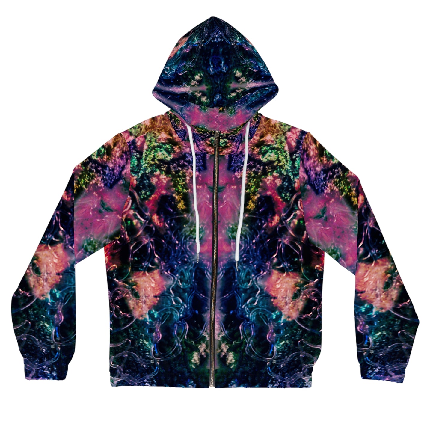 Galaxy Floral Women's Full-Zip Hoodie — Psychedelic Mirror Print