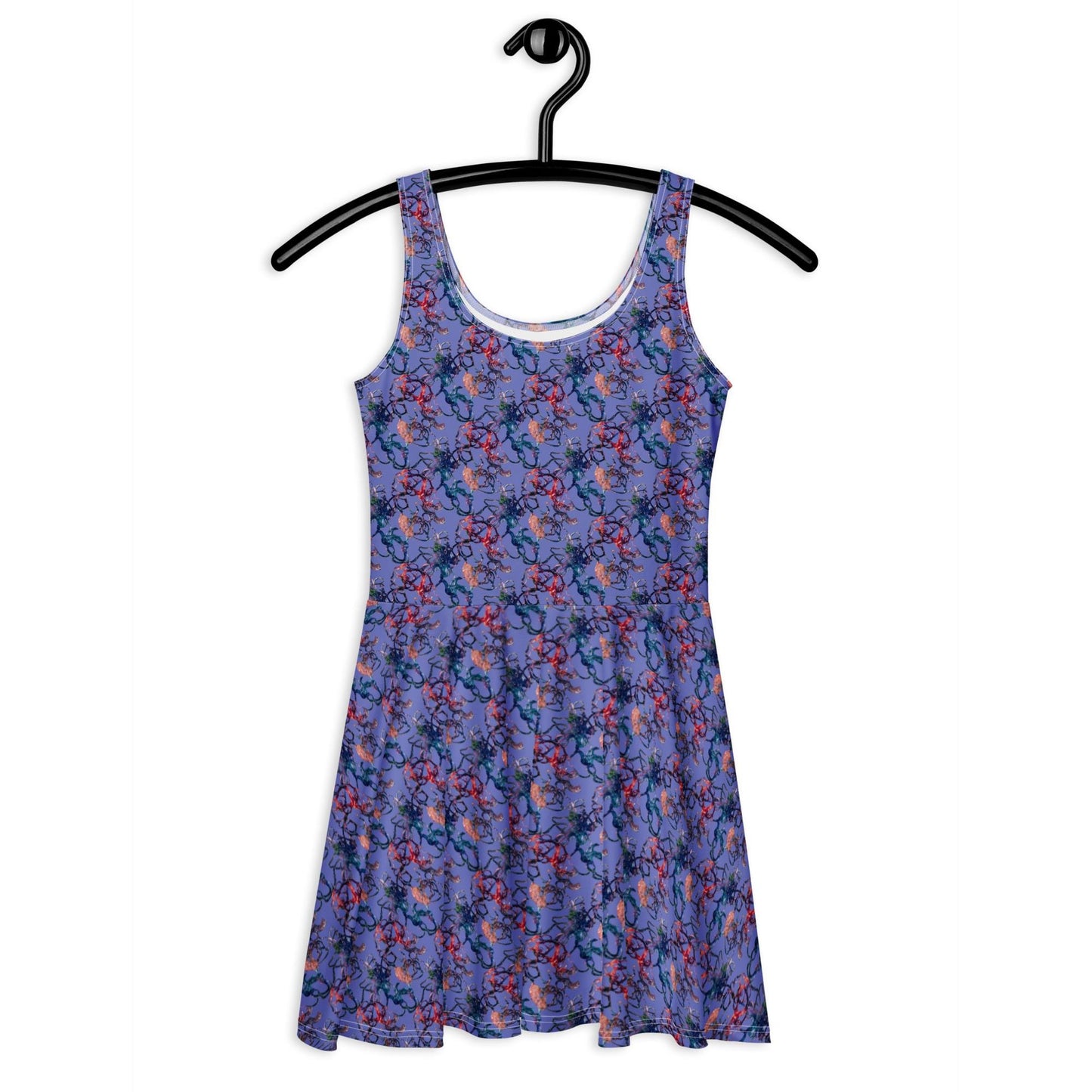 Abstract Lace Print Skater Dress: Elegant Purple Floaty Dress