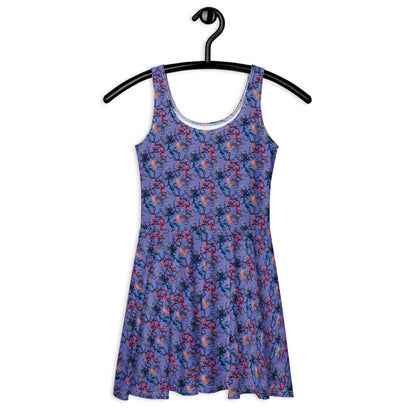Abstract Lace Print Skater Dress: Elegant Purple Floaty Dress