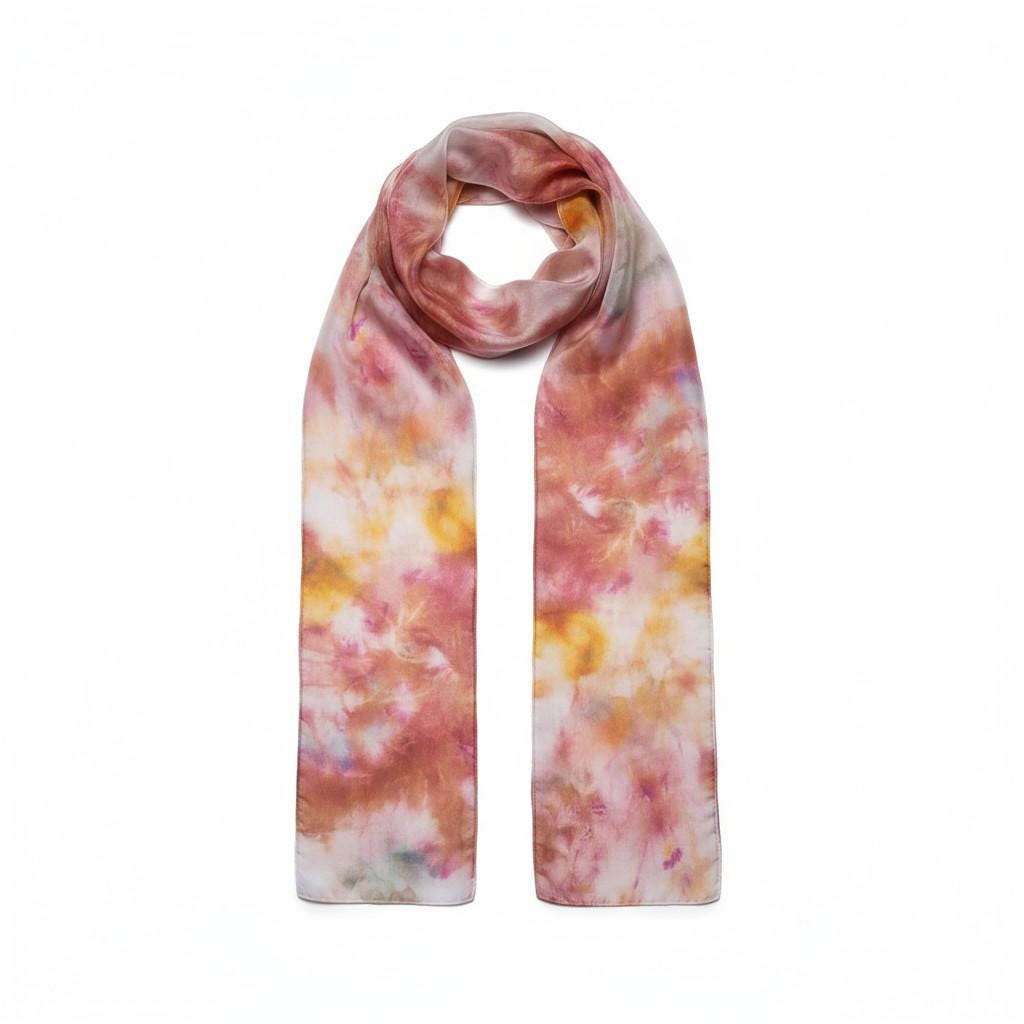 Handmade Ponge Silk Tie-Dyed Shawl | Golden Brown & Yellow