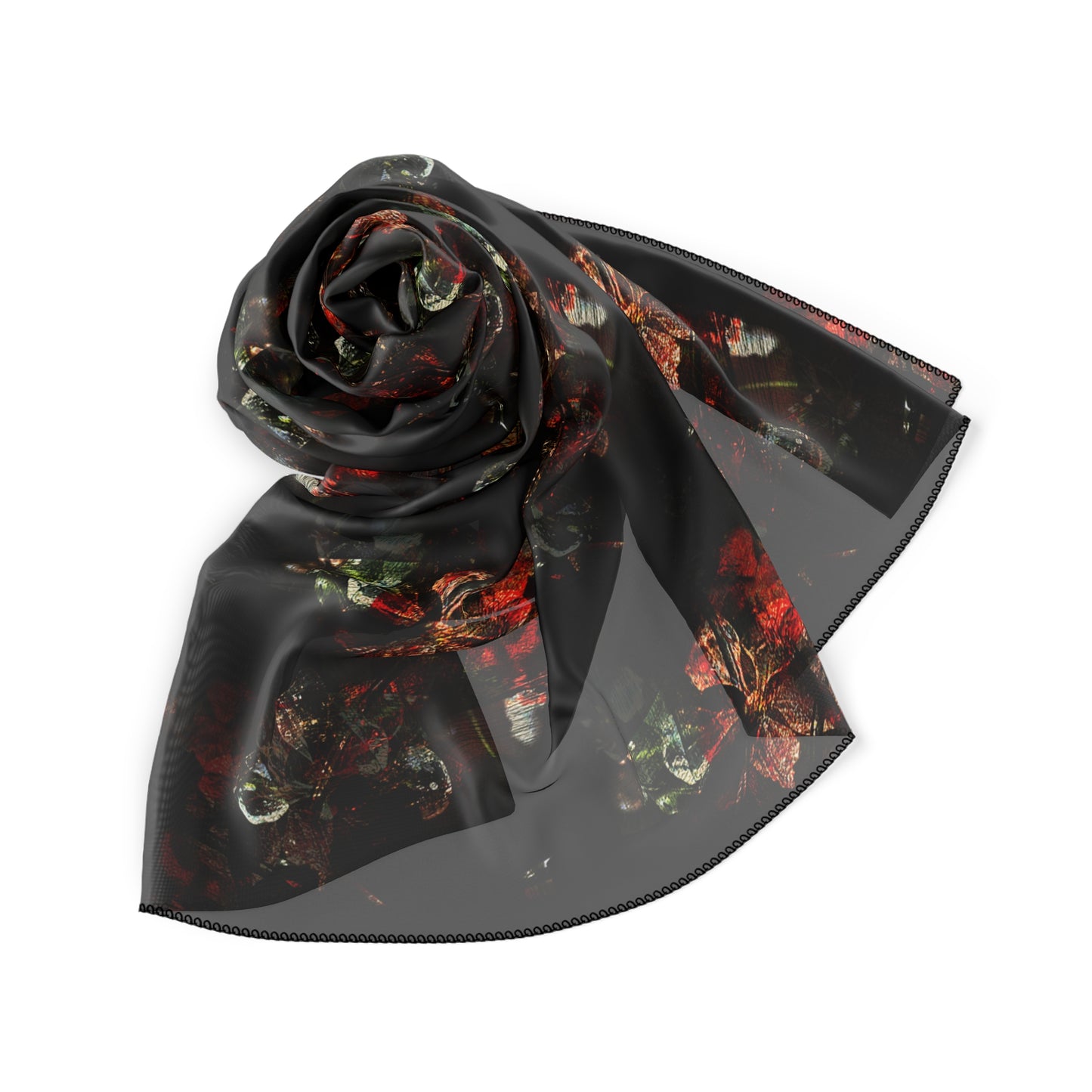 Floral Moonlight Scarf — Dark Botanical Print Poly Scarf