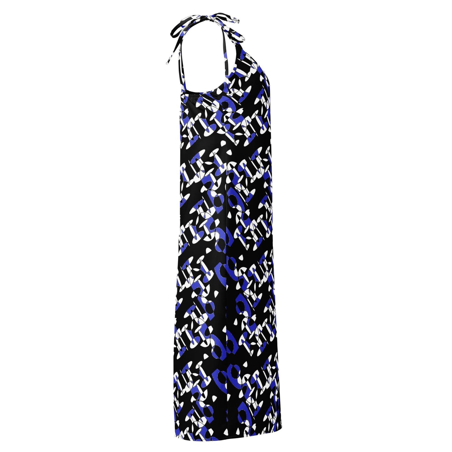 Summer Holiday Beach Dress — Sleeveless Midi Dress with Blue Abstract Print