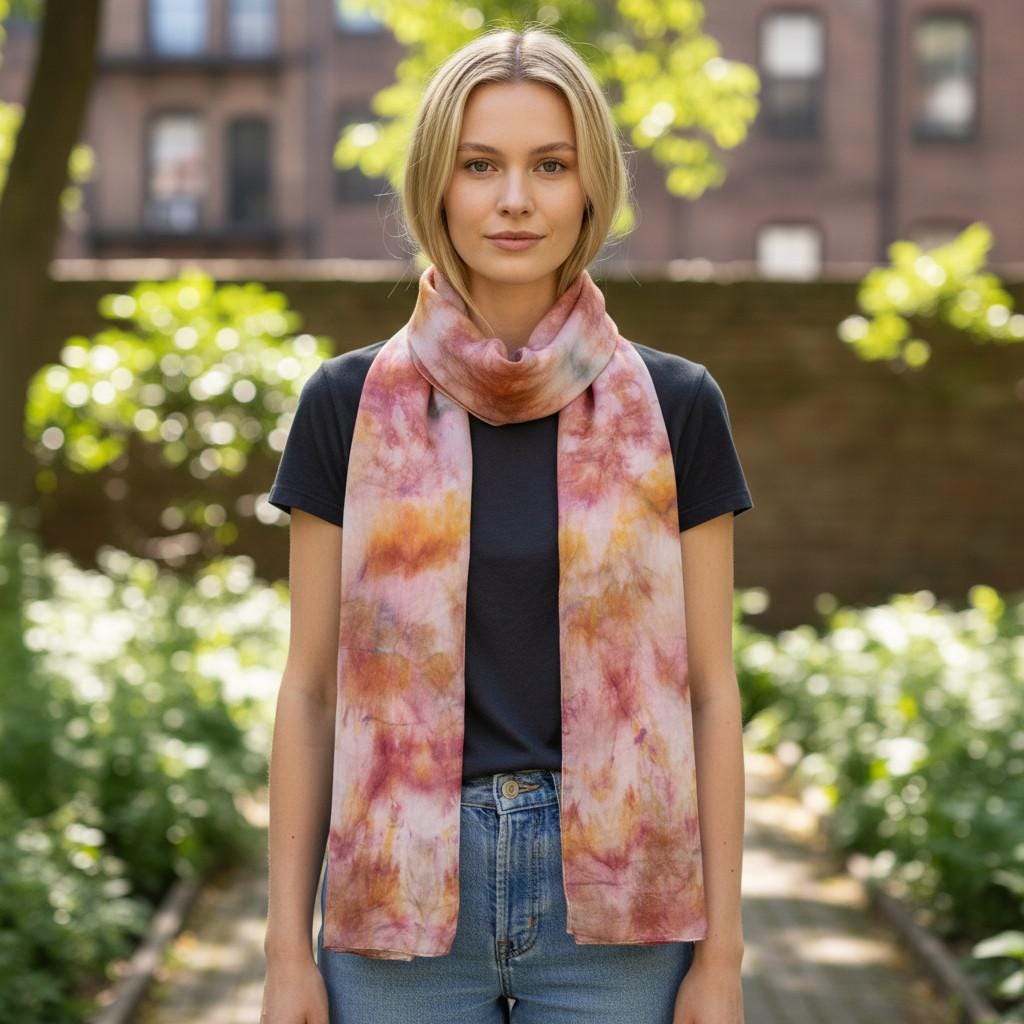 Handmade Ponge Silk Tie-Dyed Shawl | Golden Brown & Yellow