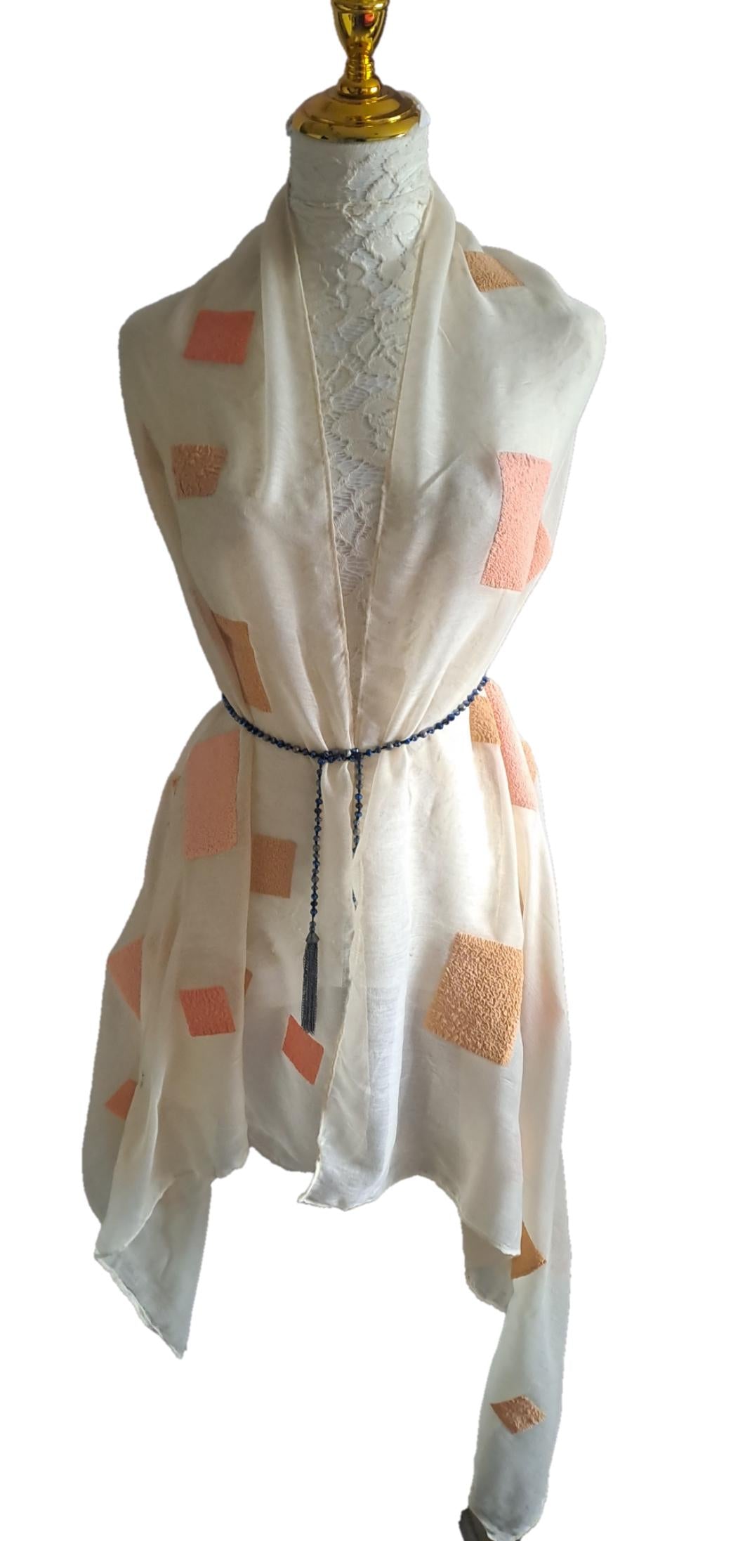 Handcrafted Silk Shawl: Geometric Patchwork, Elegant Artistry
