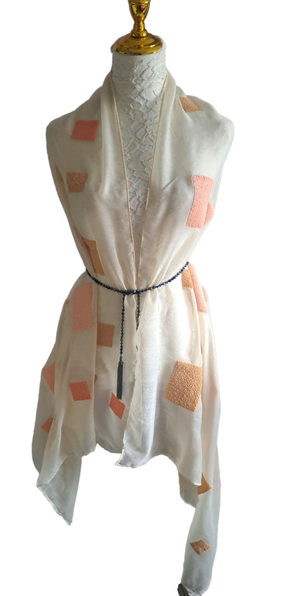 Handcrafted Silk Shawl: Geometric Patchwork, Elegant Artistry