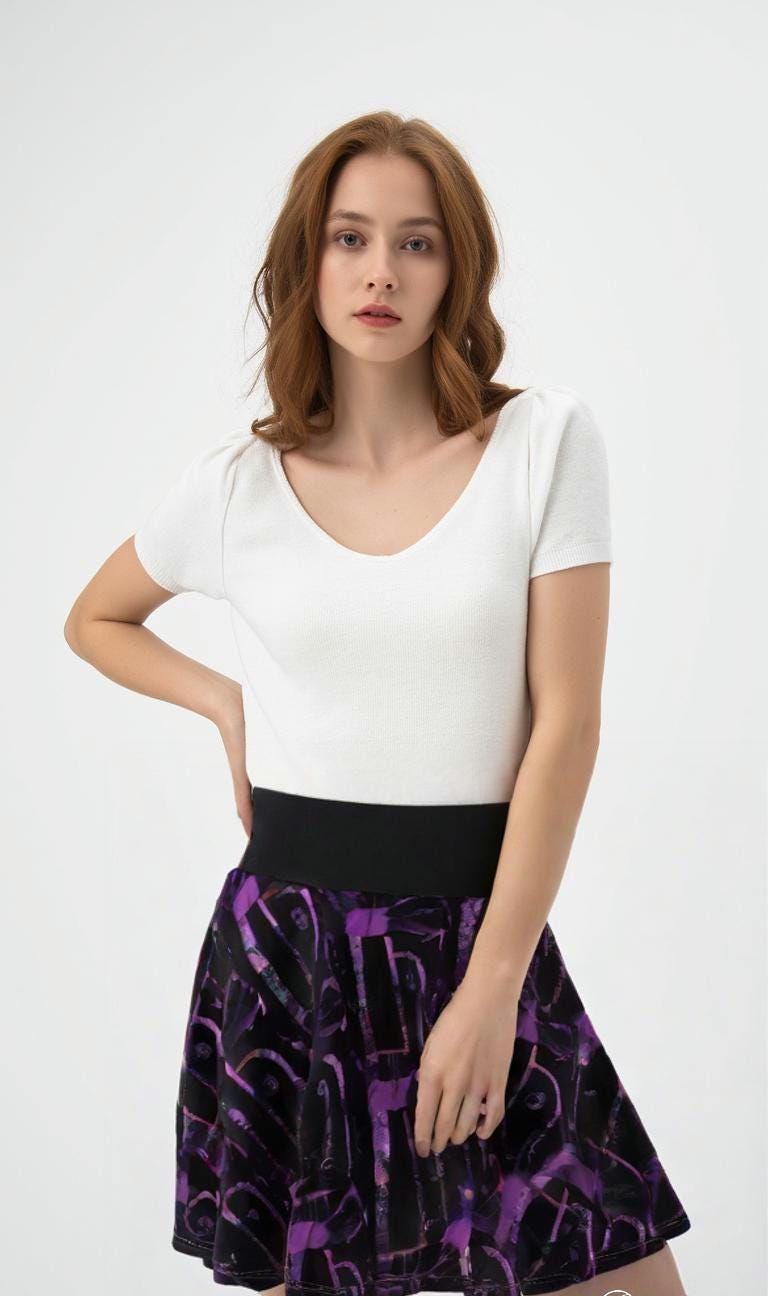 Purple Abstract Skater Skirt: Festival Boho Style