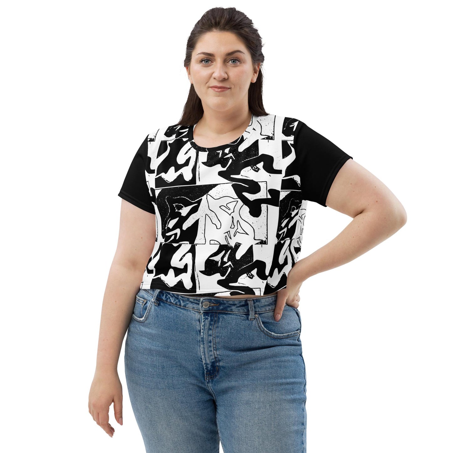Monochrome Crop Top - Abstract Print, Stylish Knit Jersey