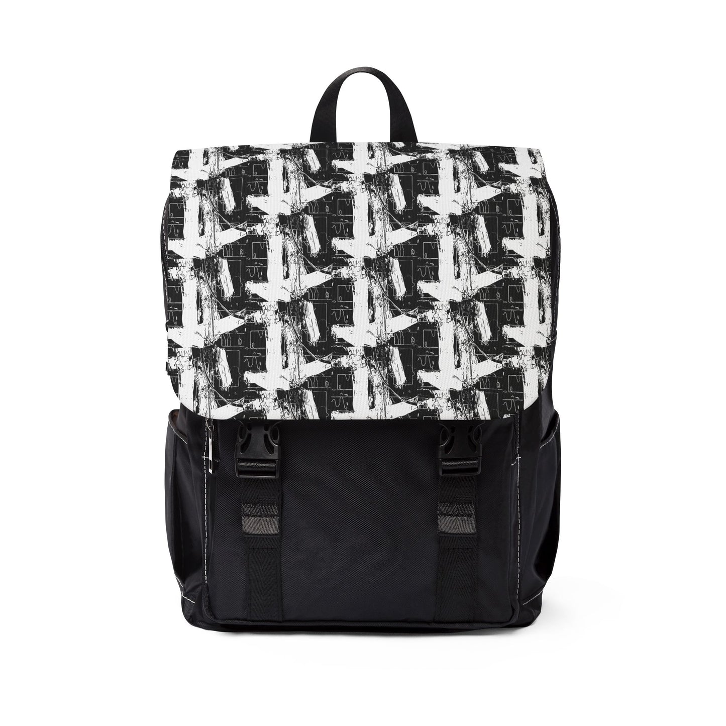 Black & White Brushstroke Backpack - Casual Shoulder Backpack