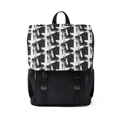Black & White Brushstroke Backpack - Casual Shoulder Backpack