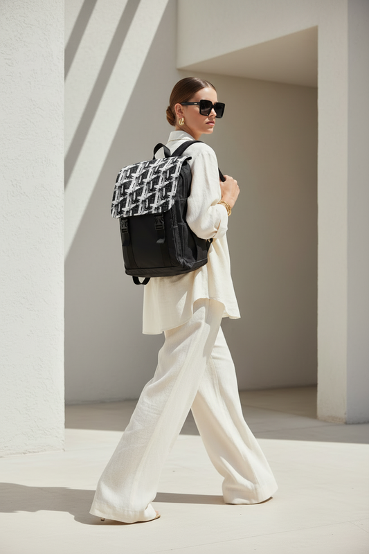 Black & White Brushstroke Backpack - Casual Shoulder Backpack