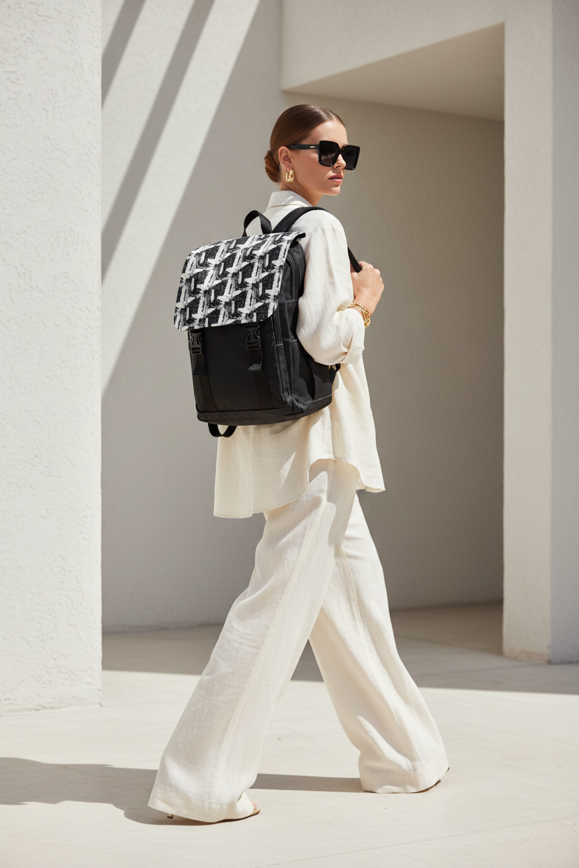 Black & White Brushstroke Backpack - Casual Shoulder Backpack