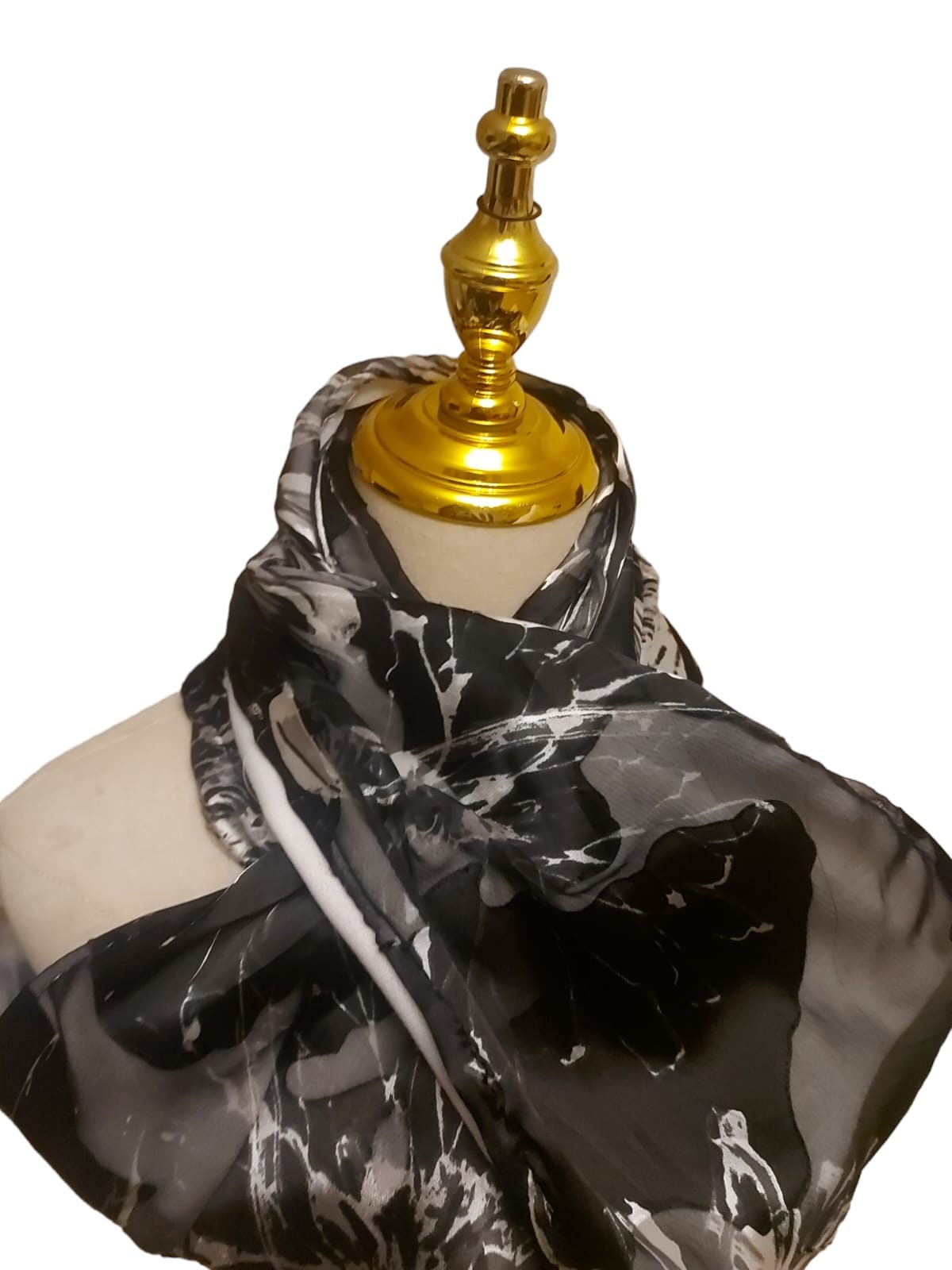 Floral Silver and Black Infinity Scarf: Sheered Jersey Scarf