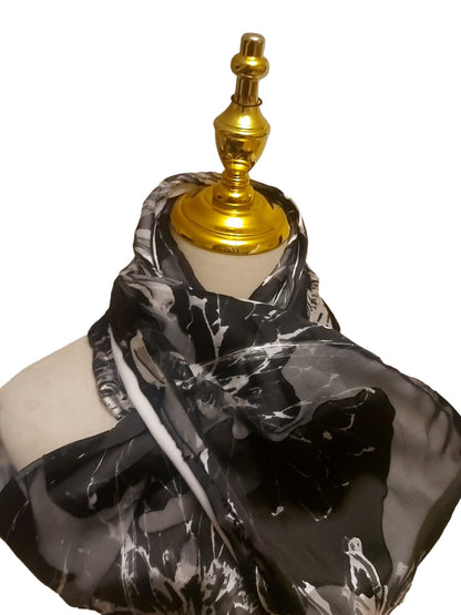 Floral Silver and Black Infinity Scarf: Sheered Jersey Scarf