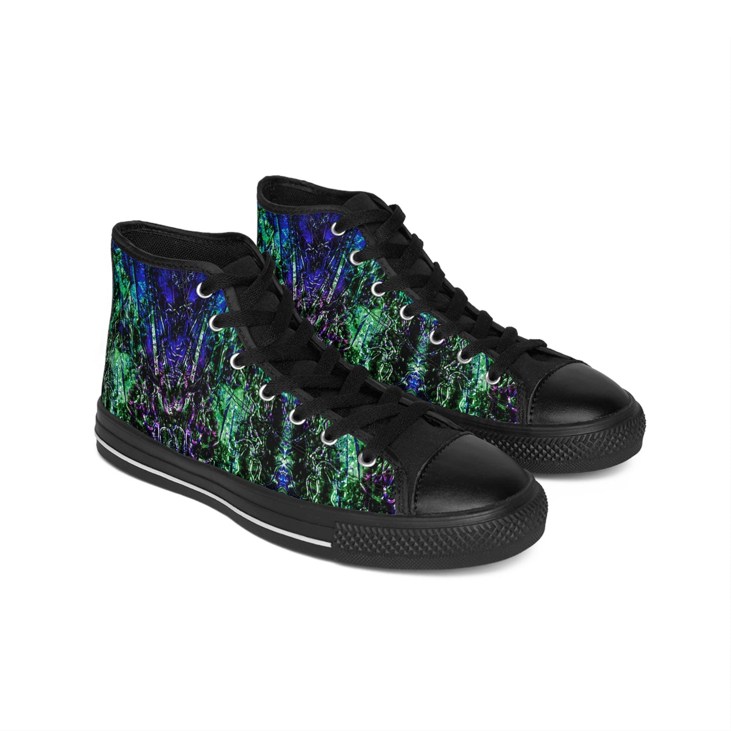 Women's High-Top Sneakers — Abstract Green & Purple Marble Pattern