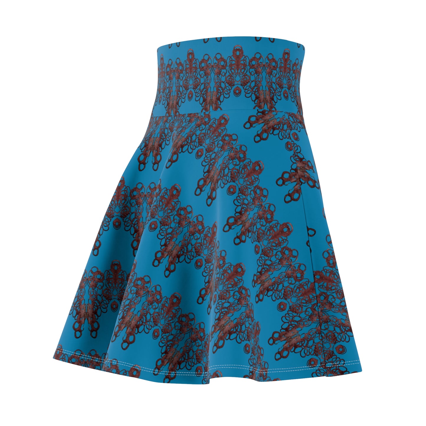 Blue Geometric Pattern Skater Skirt — Abstract Tribal Print