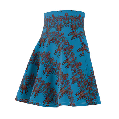 Blue Geometric Pattern Skater Skirt — Abstract Tribal Print
