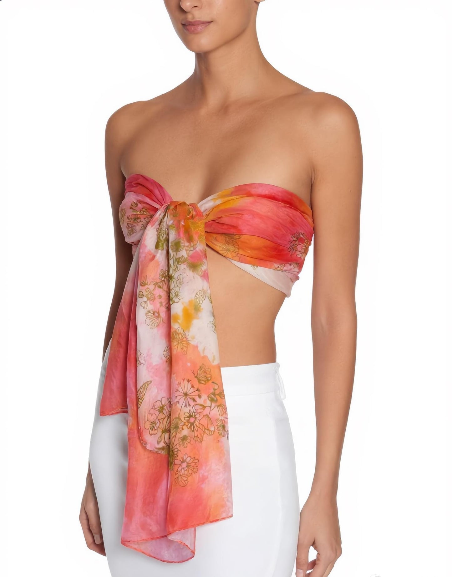 Floral Scarf Bundle – Pink & Orange Hand-Painted Style, Set of 2