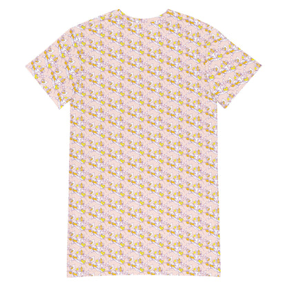 T-shirt dress, Light Peach Pink Elegant T-Dress- Abstract Print