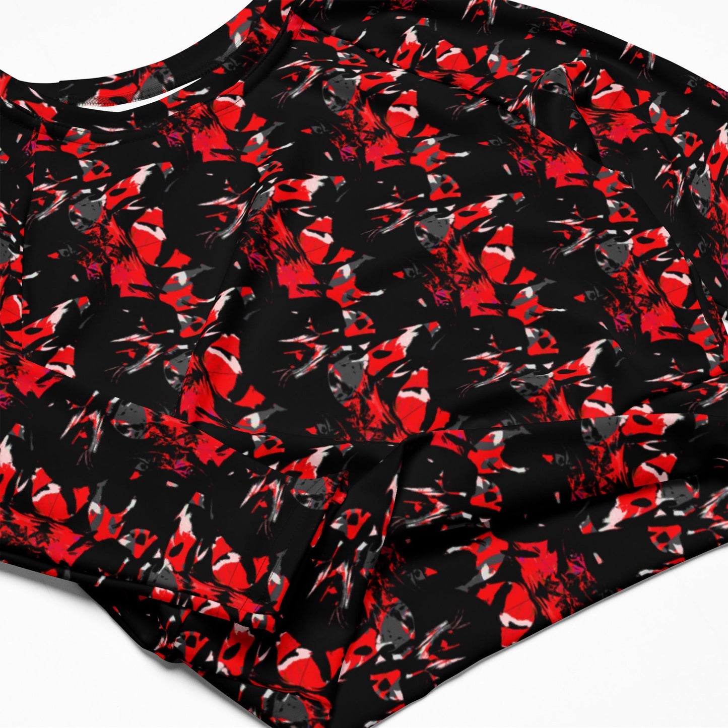 Recycled Abstract Crop Top: Vibrant Long Sleeve Streetwear