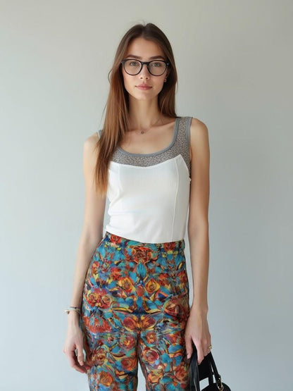 wide-leg pants Elegant Floral– Sophisticated and Stylish Ensemble elasticed waist wide legged trousers l