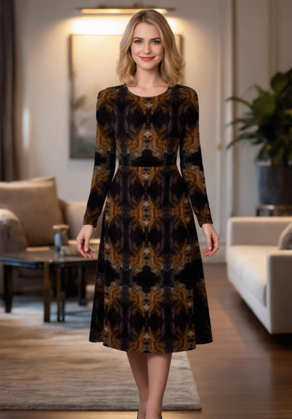 Abstract Print Mini Dress: Chic Long Sleeve Fall Fashion