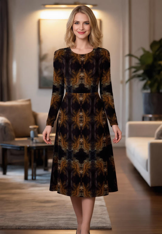 Abstract Print Mini Dress: Chic Long Sleeve Fall Fashion