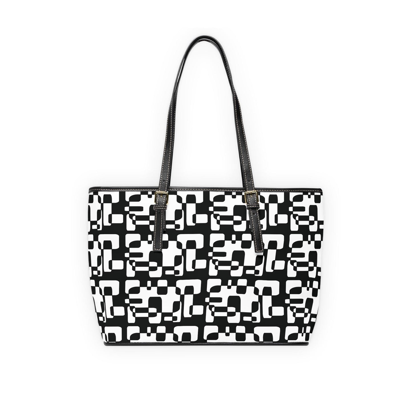 Chic Black & White PU Leather Tote Bag: Adjustable Handles