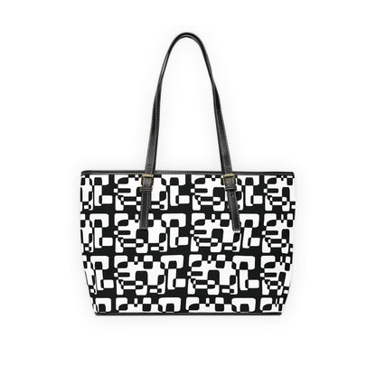 Chic Black & White PU Leather Tote Bag: Adjustable Handles