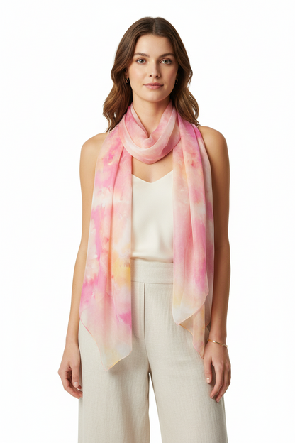 Pink and Orange Silk Scarf: Lightweight Spring Summer Accessory