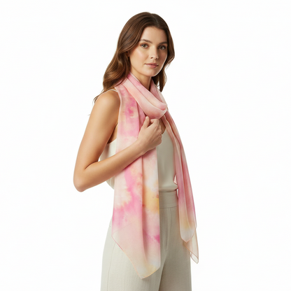 Pink and Orange Silk Scarf: Lightweight Spring Summer Accessory