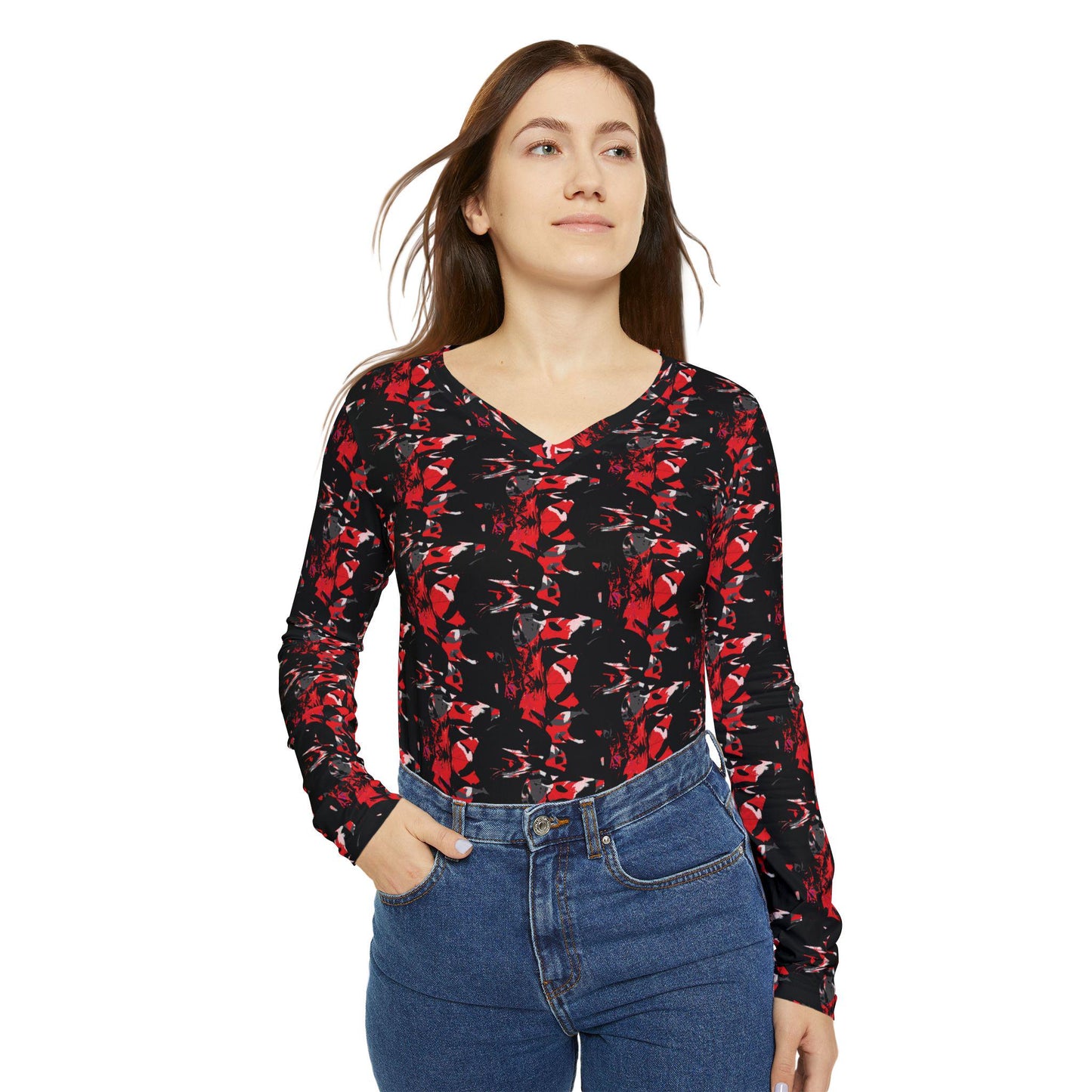 Abstract V-Neck Long Sleeve Shirt: Bohemian Women's Top
