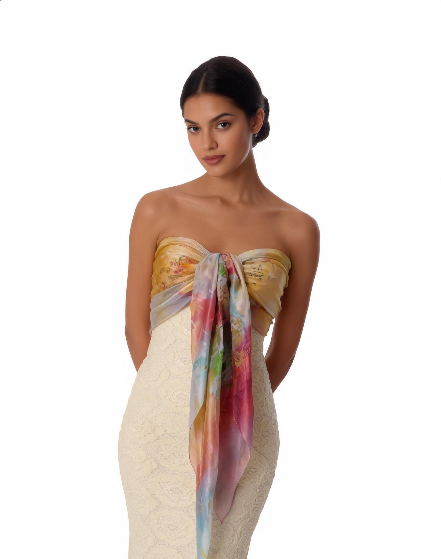 Floral Scarf Bundle – Pink & Orange Hand-Painted Style, Set of 2