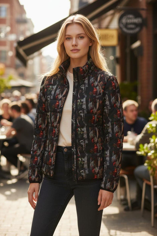 Floral Print Puffer Jacket: Trendy Lightweight Winter Outerwear