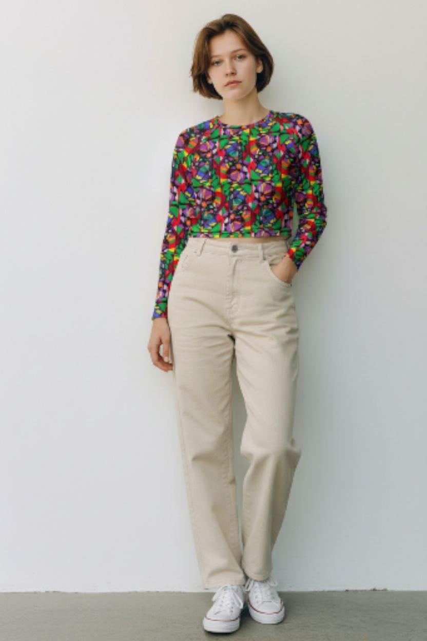 Boldly Abstract: Recycled Long-Sleeve Crop Top
