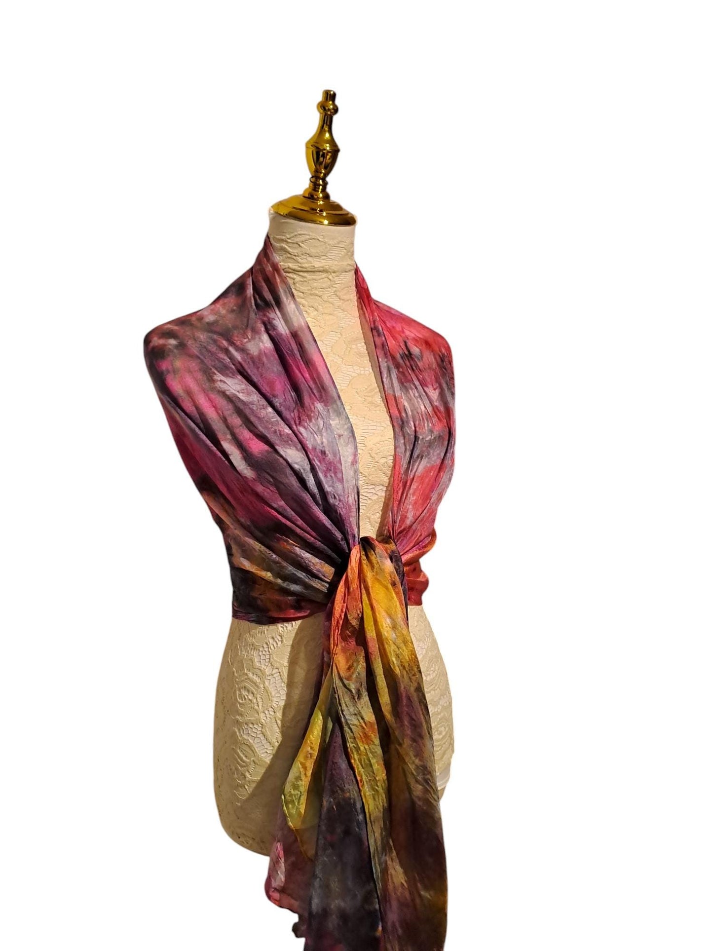 Red Abstract Scarf: Elegant Ice-Dyed Ladies Accessory