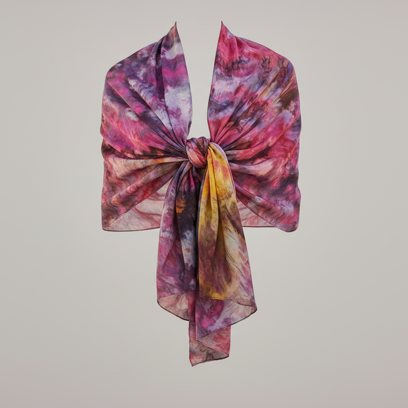 Red Abstract Scarf: Elegant Ice-Dyed Ladies Accessory
