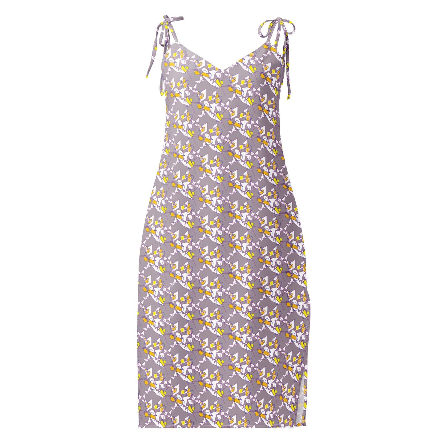 Lavender Floral Midi Slip Dress: Tie-Strap Chiffon Gown