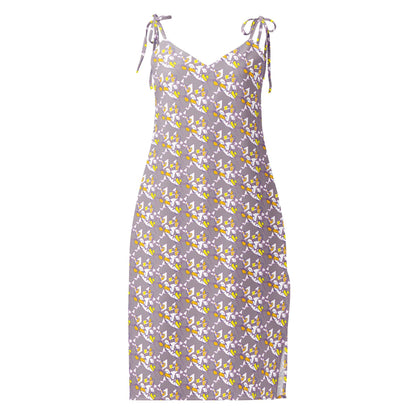 Lavender Floral Midi Slip Dress: Tie-Strap Chiffon Gown