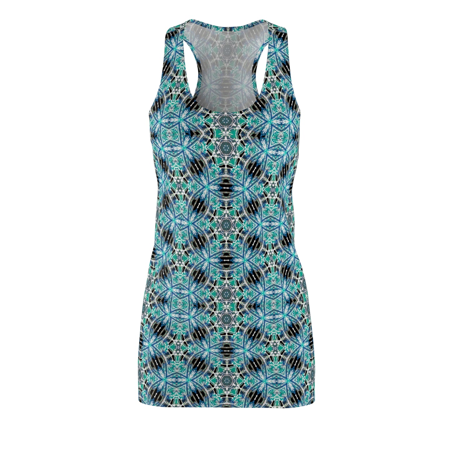 Teal Kaleidoscope Racerback Dress — All-Over Print Boho Tank Dress